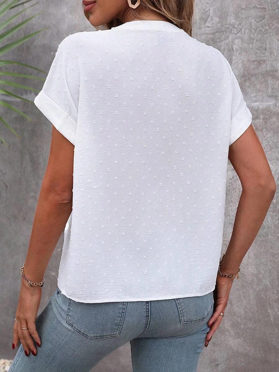 Leilani™ - TOP met witte Zwitserse stippen en knopen