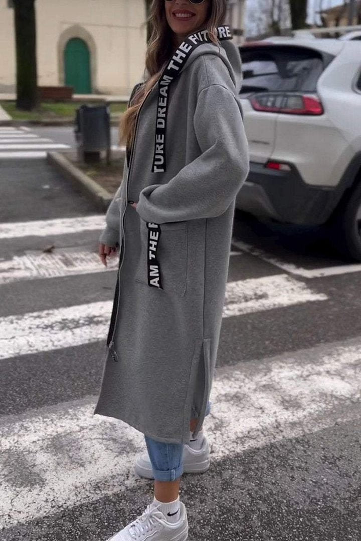 Roxane | Long Sweat à Capuche Urbain avec Lettres Brodées