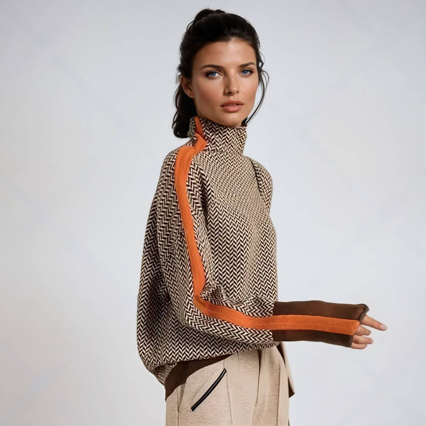 Leni - Chique Geribbelde Pullover met Vischgraatmotief
