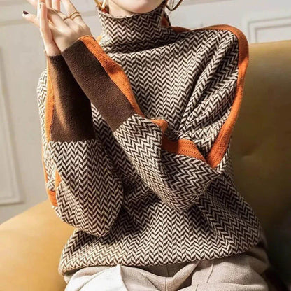 Leni - Chique Geribbelde Pullover met Vischgraatmotief