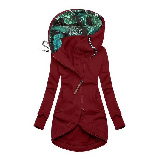 Aliénor | Veste mi-longue à capuche avec imprimé botanique