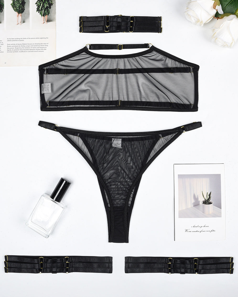 Eline™ | 4-delige transparante mesh lingerieset