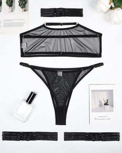 Eline™ | 4-delige transparante mesh lingerieset