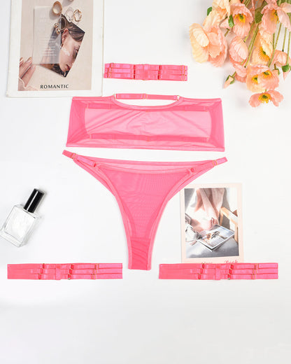 Eline™ | 4-delige transparante mesh lingerieset