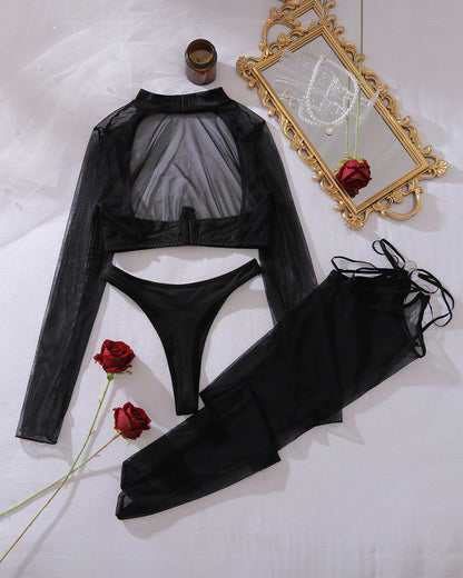 Alessandra™ | Romantische mesh crop top- en broekset