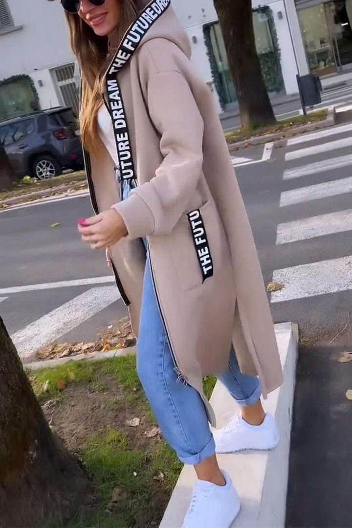 Roxane | Long Sweat à Capuche Urbain avec Lettres Brodées