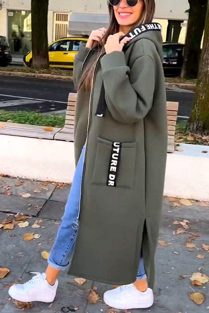 Roxane | Long Sweat à Capuche Urbain avec Lettres Brodées